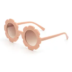 Wholesale circle sun glasses girl-Fashion UV400 Cute Round Flower Shaped Sun Glasses Plastic Frame Kids Sunglasses for Girls