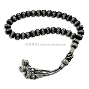 999.9K Solid Pure Silver Turkish Prayer Beads Islamic Knitted Muslim Handmade Rhodium Rosary Tasbih Gift