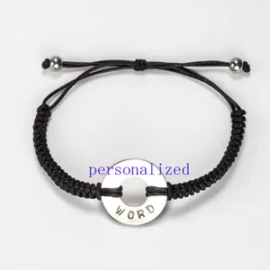 Custom Graveerbare Armband Gepersonaliseerde Bedoeling Motto Geweven Vriendschap Armband Ronde Wasmachine Gegraveerde Armband