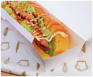 Cajas de Papel para Comida para Llevar con Logotipo Personalizado al por Mayor, <span class=keywords><strong>Precio</strong></span> Económico, Reciclables, de Grado Alimenticio, para Hot Dogs, con Relieve y Laminado Mate - Product Image 2