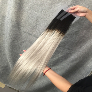 Extensions de cheveux naturels à bande adhésive <span class=keywords><strong>invisible</strong></span>, cheveux humains, Double Drawn, ombré 1b/argent C - Product Image 6