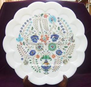 Plato Decorativo con Incrustaciones de Mármol de Hermosos Colores, Hecho a Mano con Acabado Pulido, Diseño Tradicional Duradero y Personalizable - Product Image 1