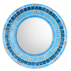 蓝色玻璃马赛克框架镜子家居装饰
