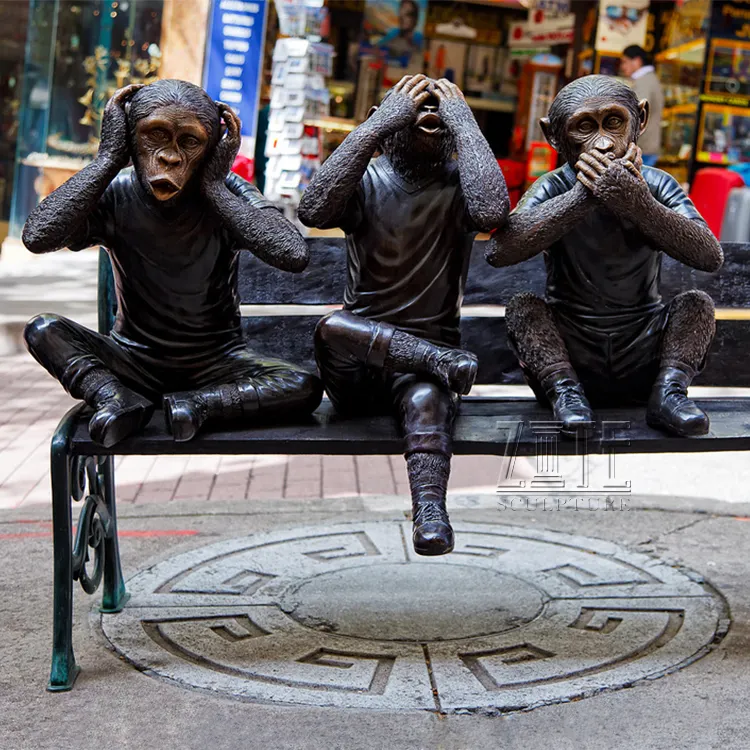 Decorativo Escultura Estátua de Bronze Animal Antique Bronze 3 Três Macacos