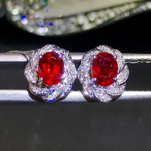 Dubai Gemstone Berlian Emas Perhiasan Pabrik Grosir Mewah Klasik Natural Gem Red Ruby 18 K Anting-Anting Emas