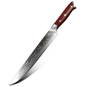 XINZUO Couteau de chef à découper de 10 pouces en acier au carbone 67 couches en acier damas couteaux de cuisine en palissandre personnalisés