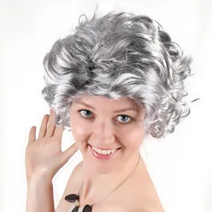 Divide from the middle 20 inch human hair wigs grandma grey style hair wigs
