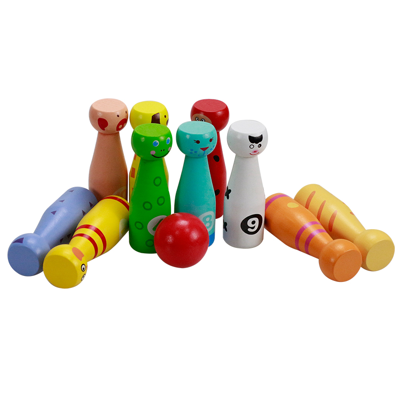 Coperta Per Bambini All'aperto Set Bowling di Legno Animale Gioco di Bowling Set per I Bambini con 10 Perni di Legno e Due Palle