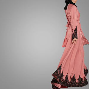 Commercio all'ingrosso Abbigliamento Islamico Abaya Elegante Del Merletto Del Telaio Jersey Maxi Vestito Musulmano Islamico Abbigliamento Manica Lunga Marocchino Caftano Abiti - Product Image 5
