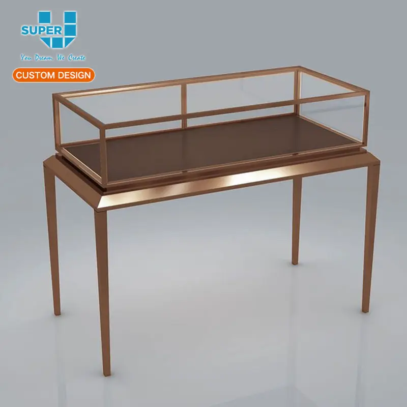 Vitrine en verre personnalisé pour bijoux, or brossé, cadre en acier inoxydable, présentoir de Table, vente en gros, 12 pièces