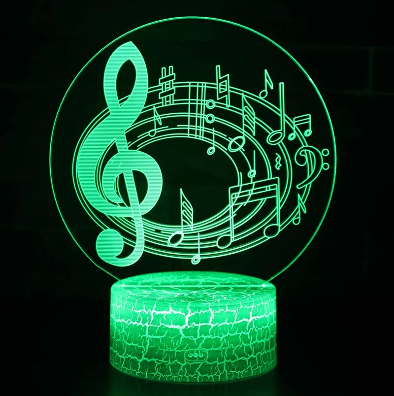 LED 3d lampada musicale nota 3d luce notturna con base di crack colorato che cambia lampada da comodino per la decorazione della casa di natale