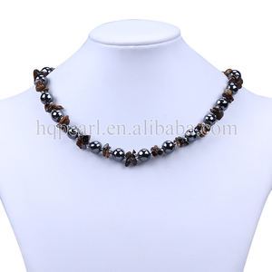 Joyería de fantasía granos redondos del hematites con pequeño collar de piedra irregular joyería africana - Product Image 4