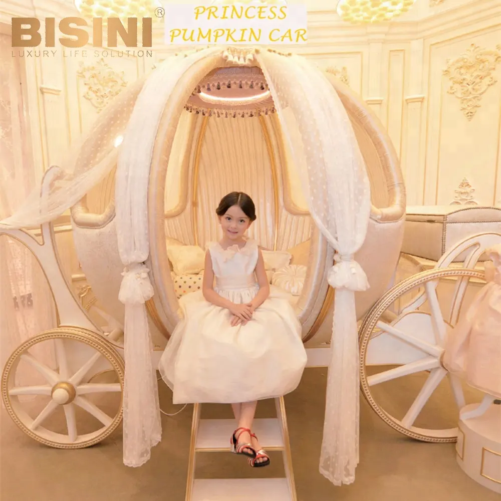 Bisini เตียงปราสาทยุโรปออกแบบลูกเมียน้อยฟักทองโค้ชเตียง/งาช้างหรูหราและเจ้าหญิงสีทองสายการบินเตียงเด็ก BF07-70299