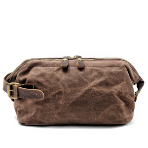 Personalized Men Shaving Classic Dopp Kit with Leather Handle Waxed Canvas <strong>Travel</strong> Cosmetic <strong>Wash</strong> Toiletry <strong>Bag</strong> - Product Image 4