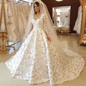 Мусульманские свадебные платья с длинным рукавом 2023 свадебное платье с цветами и блестками бальное платье Саудовская Аравия свадебное платье