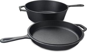 หม้อหุงข้าวคอมโบเหล็กหล่อ3 Quart กระทะเหล็กหล่อปรุงรสก่อน