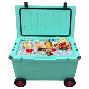 High quality big LLDPE 78L food cooler box with wheels for picnic