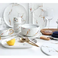 Королевский стиль изысканный стильный белый мраморный керамический обеденный набор с золотым интерсперсом