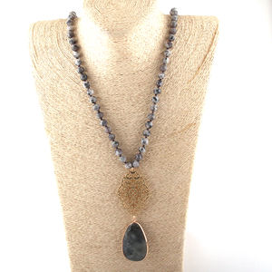 Moda 8mm taş Bohemian Takı Uzun Düğümlü Metal Izgara Bağlantı Damla Kolye Kolye Dropship - Product Image 3