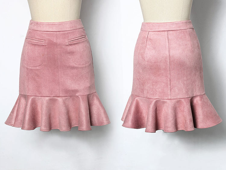 Gonna Lunga Da Donna Con Gonna Corta In Pelle Scamosciata Borsa A Vita Alta Con Cerniera Autunno Inverno, Beige, S - Foto 5