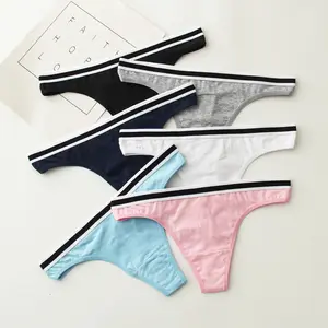 elastic waistband sporting style women cotton thong panties