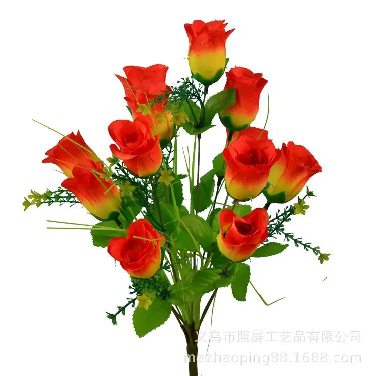 12 Heads Artificial Silk Rose Bud Flowers Wedding Bouquets.