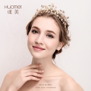 Accesorios para el cabello <span class=keywords><strong>de</strong></span> cristal hechos a mano <span class=keywords><strong>de</strong></span> alta calidad diadema nupcial boda hojas doradas princesa Tiara corona - Product Image 2