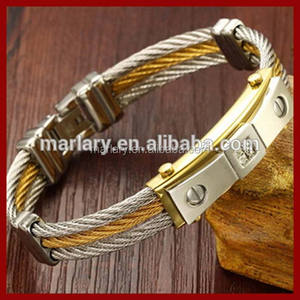 Mens Logo gravé en <span class=keywords><strong>or</strong></span> <span class=keywords><strong>18</strong></span> <span class=keywords><strong>carats</strong></span> plaqué en acier inoxydable câble de fil de brassard Bracelet - Product Image 3