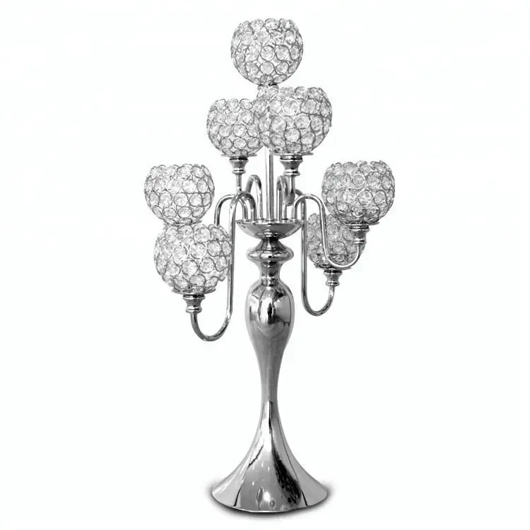 Manufaktur Großhandel hochwertige hohe Kristall kugeln Silber Hochzeit Kerzenhalter