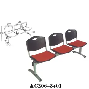 Công cộng ba trong một băng đảng băng ghế dự bị ghế wipeable thép bền sân bay trạm xe buýt bệnh viện chờ đợi ghế