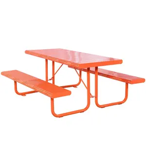 공공 공간을위한 천공 금속 상업용 야외 테이블과 벤치 세트 강철 피크닉 테이블