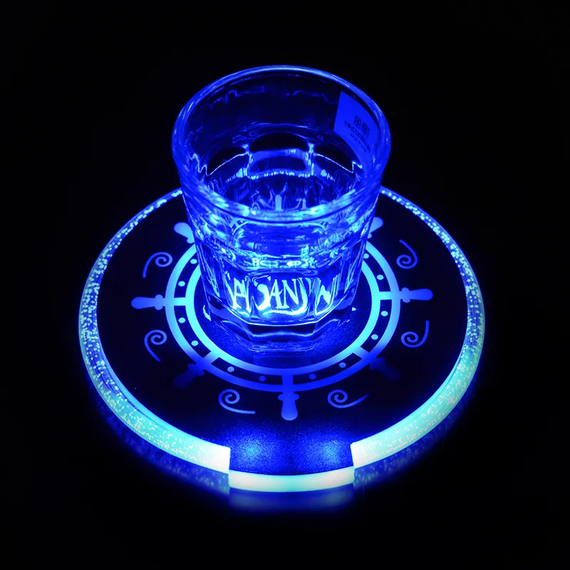 Coaster Lampu Led Akrilik Warna Biru Plastik, Motif Logo untuk Klub Malam