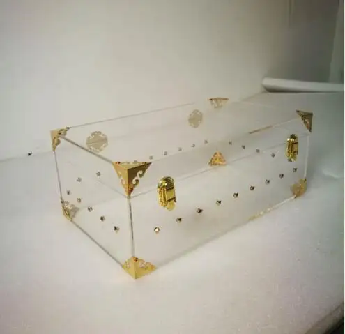 Lucite Akrilik Kotak Penyimpanan dengan Logam Hardware Aksesoris Akrilik Kecil Bagasi