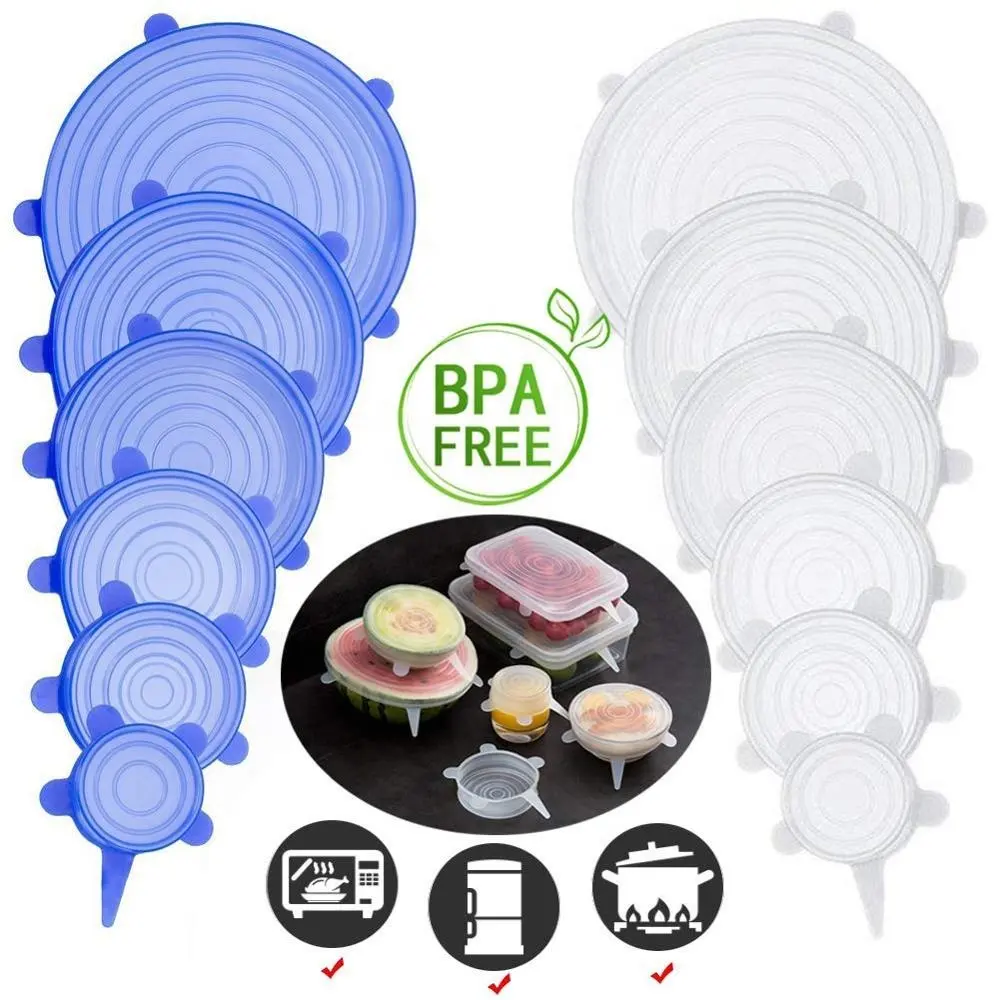 Tapas elásticas flexibles de silicona reutilizables sin BPA para cuencos de comida