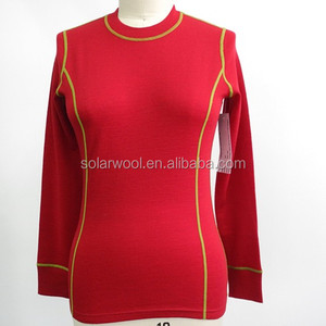 Solarwool Rojo Alta Calidad Australia <span class=keywords><strong>mujer</strong></span> cuello redondo largo transpirable tejido manga <span class=keywords><strong>Merino</strong></span> <span class=keywords><strong>lana</strong></span> camiseta - Product Image 1