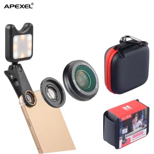 Mobil fotoğrafçılık aksesuarları lens evrensel geniş açı makro selfie lens kiti güzellik led el feneri