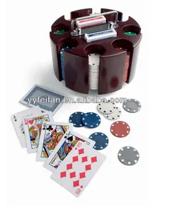 工厂制造商赌场扑克芯片与圆形木托盘