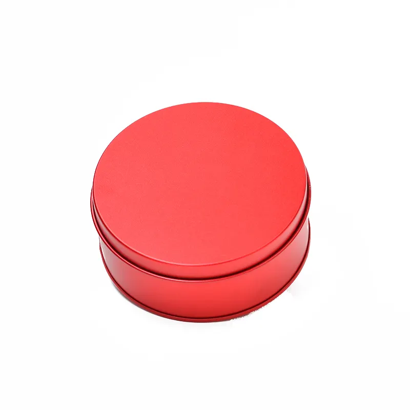 new trend product Wholesale high quality round shape red tin canisters rounded tinned box candle jar container packaging cookie