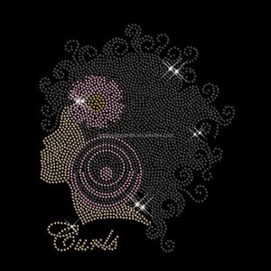 Fille Afro rose Sexy de haute qualité avec transfert de <span class=keywords><strong>strass</strong></span> de <span class=keywords><strong>cheveux</strong></span> noirs pour vêtements taille 10" - Product Image 1