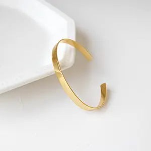 925 Sterling <strong>Silver</strong> Gold Plated High Polishing Plain Sterling <strong>Silver</strong> <strong>Cuff</strong> Bangle <strong>Bracelet</strong> - Product Image 1