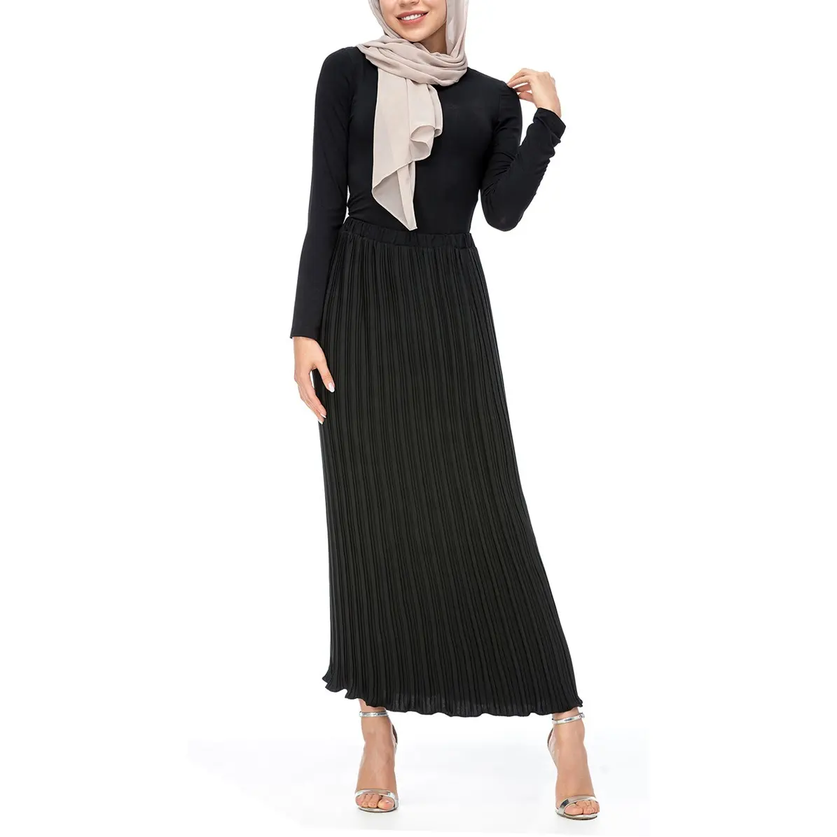 2019 hot sale new style muslim islamic dresses pleated chiffon party skirts