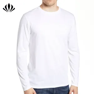 남성 슈퍼 소프트 100% pima 코튼 t 셔츠 클래식 맞는 일반 흰색 긴 소매 t 셔츠