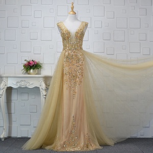 Marine/Grau/Champagner Niedriger V-Ausschnitt Durchsichtiges Korsett eine Linie Schwere Perlen 2018 Damen Kleid für besondere Anlässe Mode Abendkleid