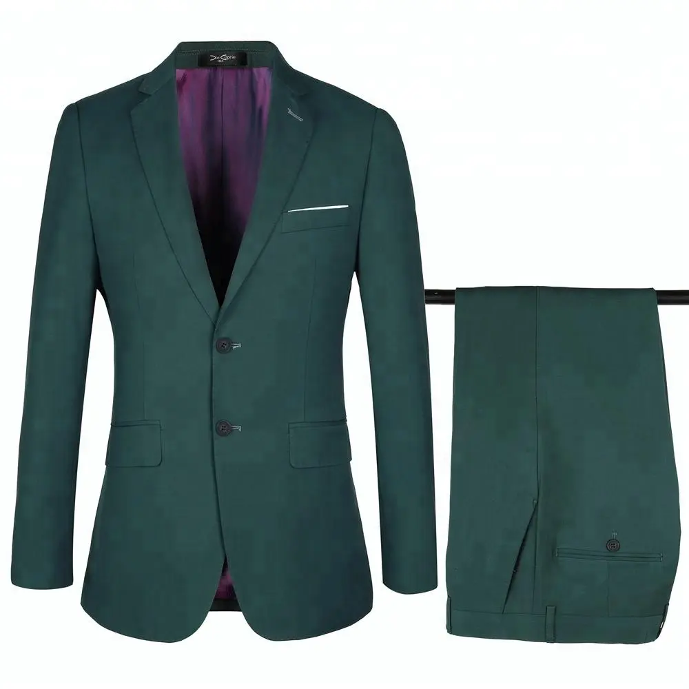 Elegant Men's Green 2 Buttons Plain Suit