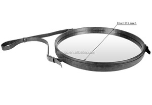 Decorative Round Dark <strong>Grey</strong> Hanging Beauty Leather Wall <strong>Mirror</strong> with Strap - Product Image 2