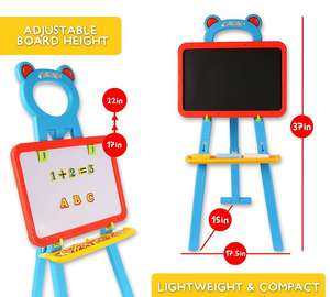 儿童3合1黑板和白板画架-带粉笔、橡皮擦和84磁铁的可逆磁性干擦和漆板 - Product Image 5