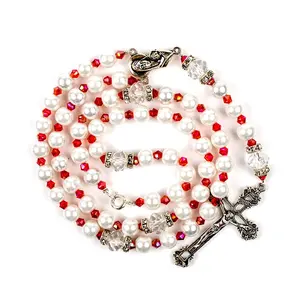 Glass Pearl 8mm Beads Religious Gift Rosaries Shining Crystal Catholic Rosary Necklace