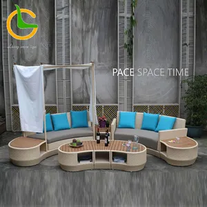 חתך ריהוט גן סט חיצוני קש נצרים פינת ספה סטים עבור וילה באיכות גבוהה מודרני טיק עץ 2 שנים
