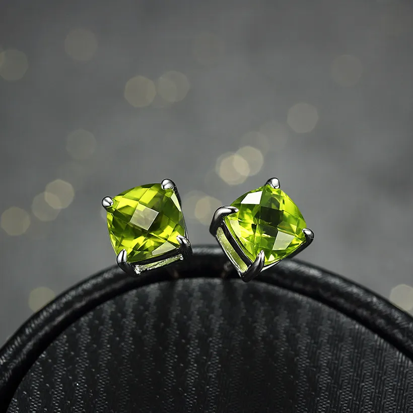 Brincos de pedra preciosa quadrados, 925 prata sólida verde peridot brincos exclusivos on-line fornecedor atacado jóias de pedra preciosa natural