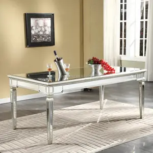 Table à manger rectangulaire antique, grand miroir, couleur argent or pour le salon